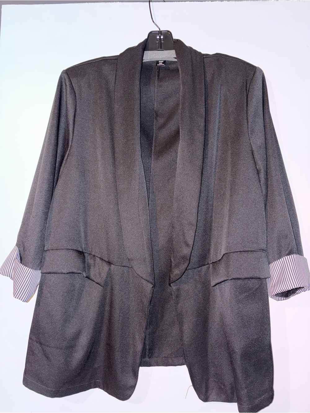 SHEIN Black Open-Front Draped Blazer with Rolled Cuffs